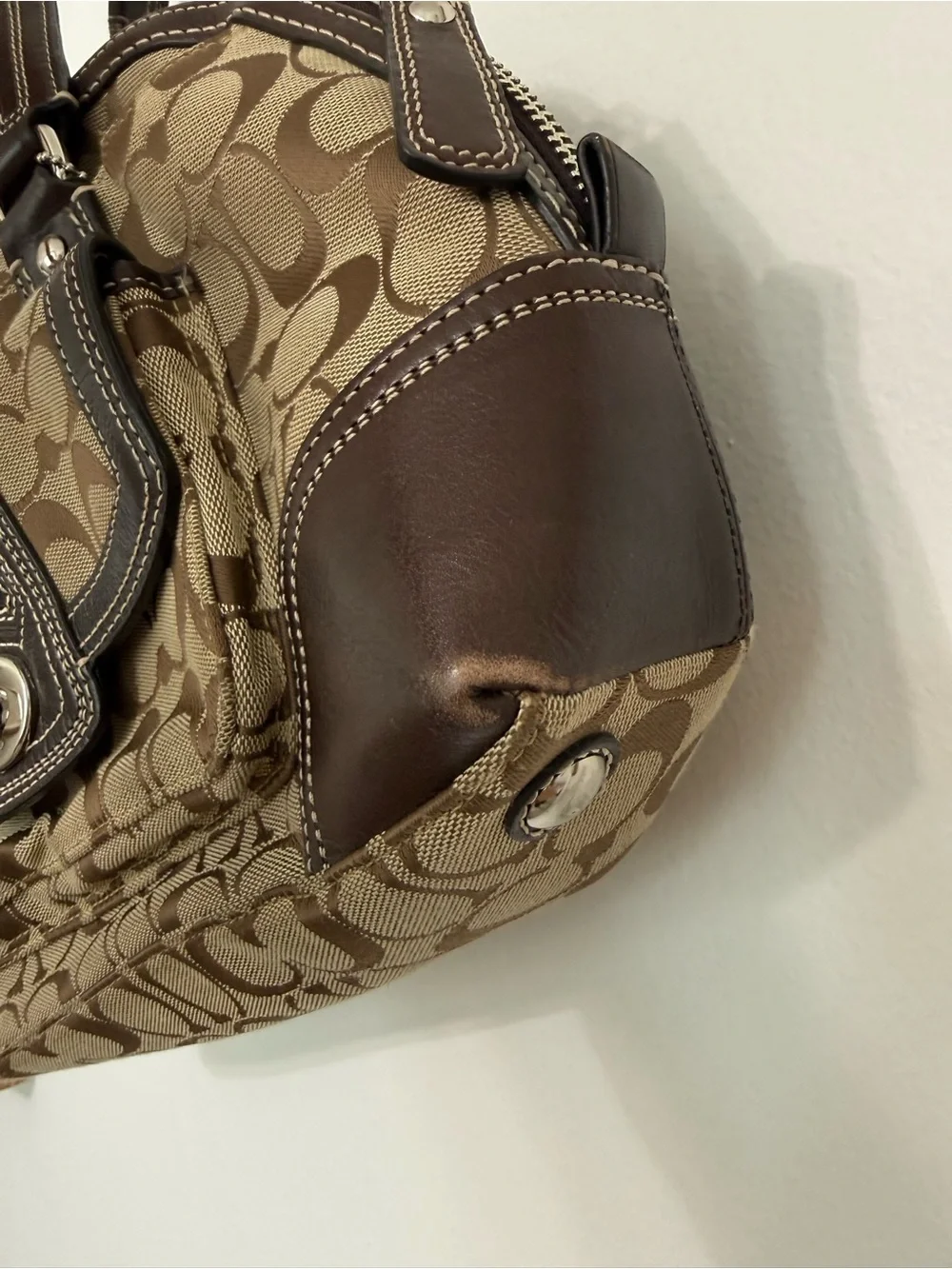 Coach Tan and Dark Brown Signature Canvas Satchel